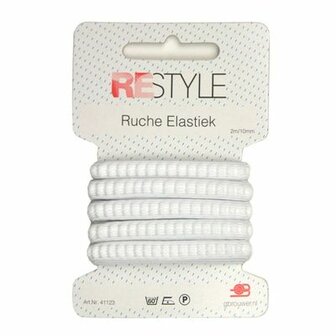 Restyle Ruche Elastiek 10mm/ 2mtr kleur Wit